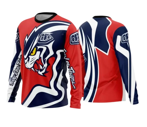 Camisa com logo no peito e estampa grande nas costas, trazendo um design vibrante e cheio de atitude para fãs de motocross e trilhas. Ideal para quem busca estilo e autenticidade em cada detalhe.